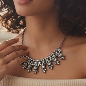 J Crew Necklace Rhinestone Statement Bib Clear Goldtone Chain 2412